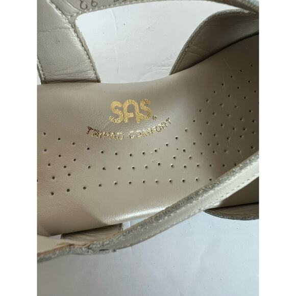 SAS Criss Cross Strappy Bone Leather Slingback Wedge Heel Sandals Sz 8.5S Slim - Picture 5 of 10